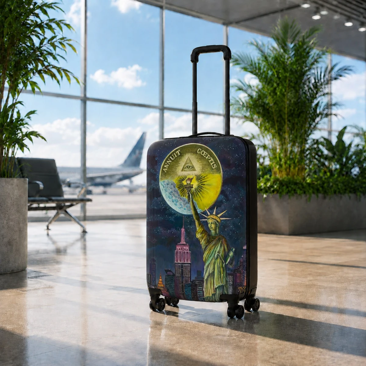 Travel Suitcase on Wheels — Moon over New York (Large)