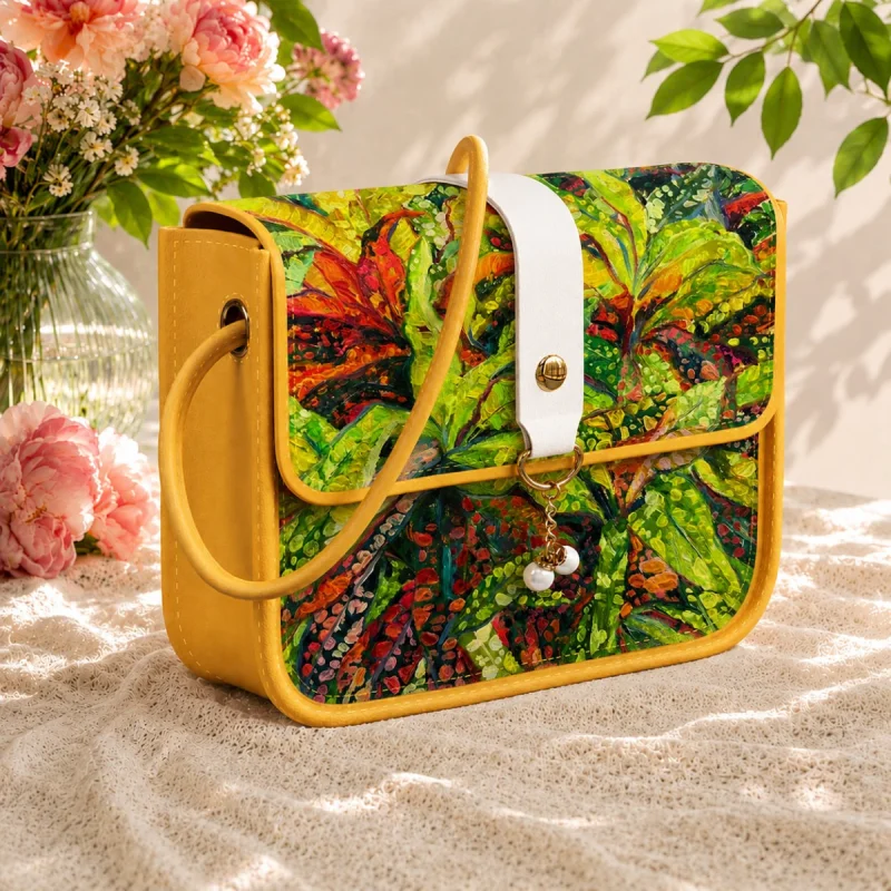 Womens Bag "Tropical Plants" (Natural Leather)
